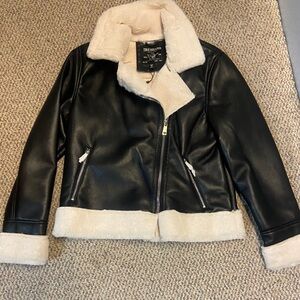 True Religion Black and Cream Faux Leather Jacket